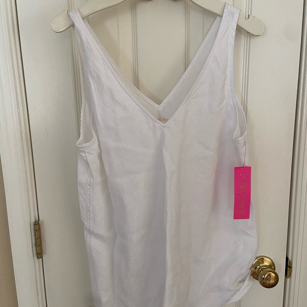 Lilly Pulitzer White linen florin v neck top